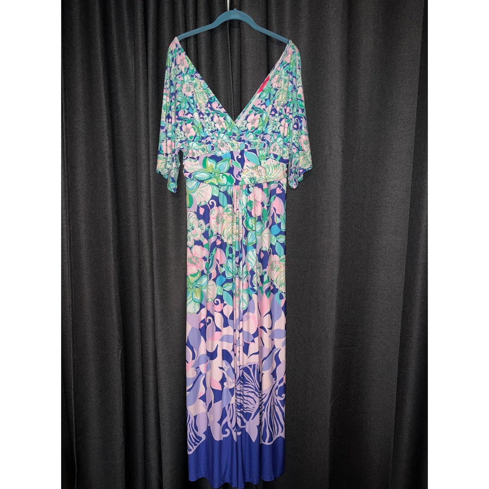 Lilly Pulitzer Parigi Multi Beak Calm Carry on Engineered Maxi Dress Size Large